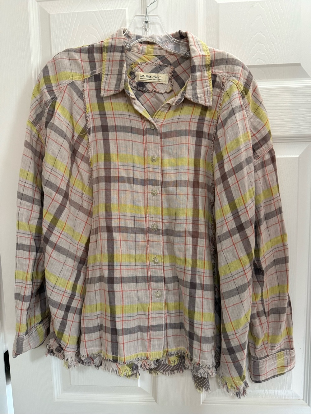 We The Free Yellow, Gray & Red Plaid Button-Up Shirt